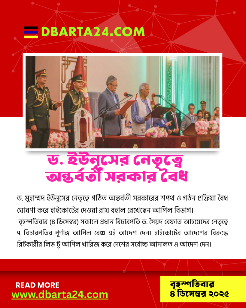 Supreme Court of Bangladesh upholding the High Court verdict declaring the Dr. Yunus-led interim government legal