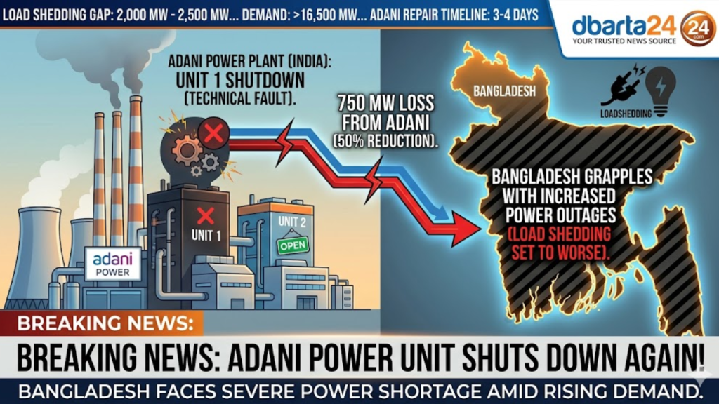 High-voltage power transmission lines carrying electricity from India's Adani power plant to Bangladesh