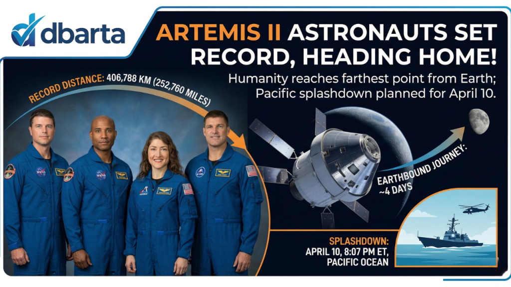 The four astronauts of the Artemis II mission—Reid Wiseman, Victor Glover, Christina Koch, and Jeremy Hansen—posing in their flight suits.