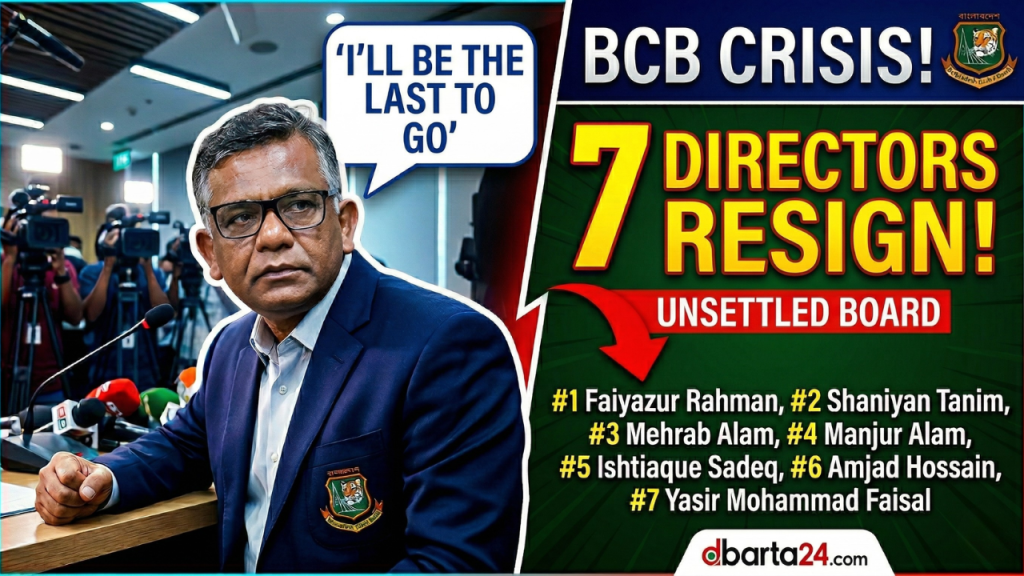 BCB President Aminul Islam speaking at a press conference regarding the resignation of board directors.