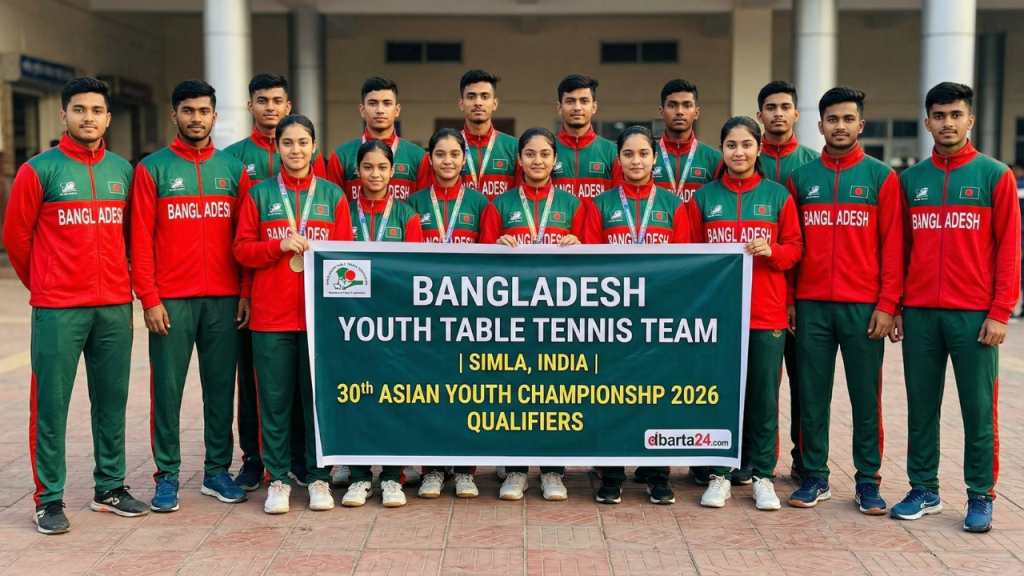Bangladesh Youth Table Tennis team posing for a group photo before leaving for Shimla, India.