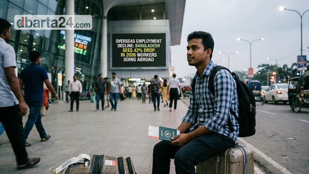 Bangladeshi migrant workers at the airport departing for overseas jobs