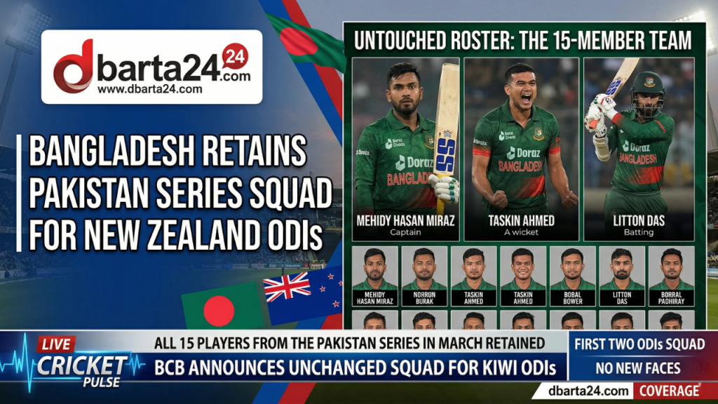 Bangladesh cricket team captain Mehidy Hasan Miraz and teammates during a practice session, representing the squad for the New Zealand series.