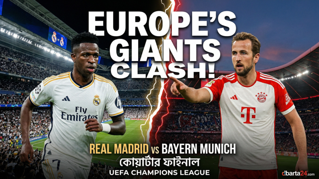 A thumbnail image for a Champions League match between Real Madrid and Bayern Munich, featuring the logos of both teams.