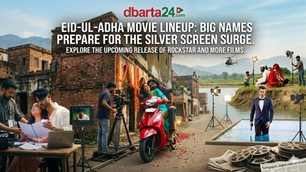 Posters and lead actors of upcoming Bangladeshi movies Roid and Rockstar for Eid-ul-Adha
