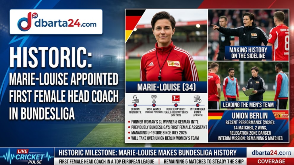 Marie-Louise during a training session with Union Berlin players, marking her historic role as the first female head coach in Europe's top five leagues.