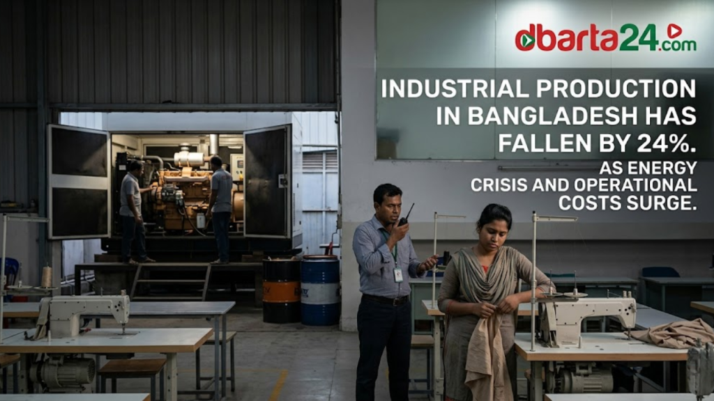 An idle production line in a Bangladesh garment factory during a power outage caused by the energy crisis