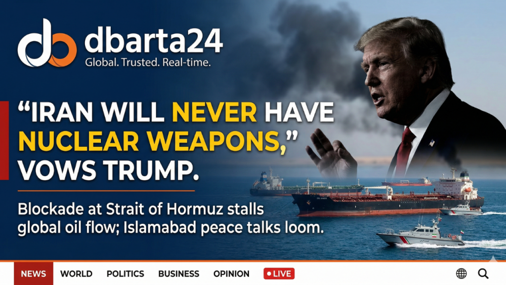 US President Donald Trump speaking to reporters about the Iran nuclear deal and the Strait of Hormuz blockade
