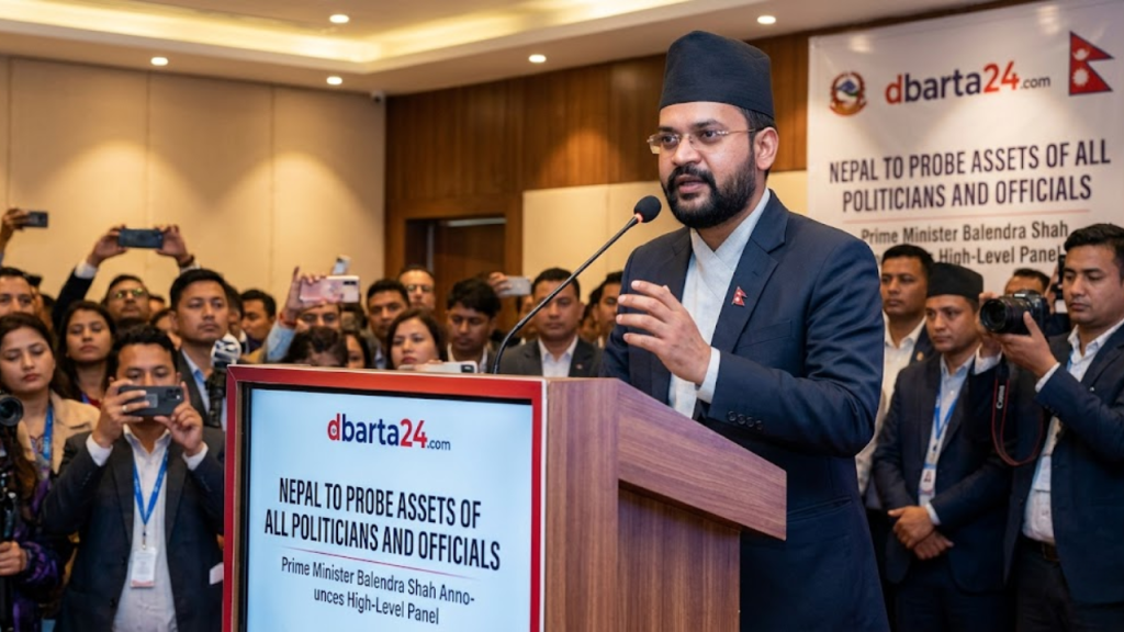 Nepal Prime Minister Balendra Shah addressing the media regarding the new anti-corruption panel.