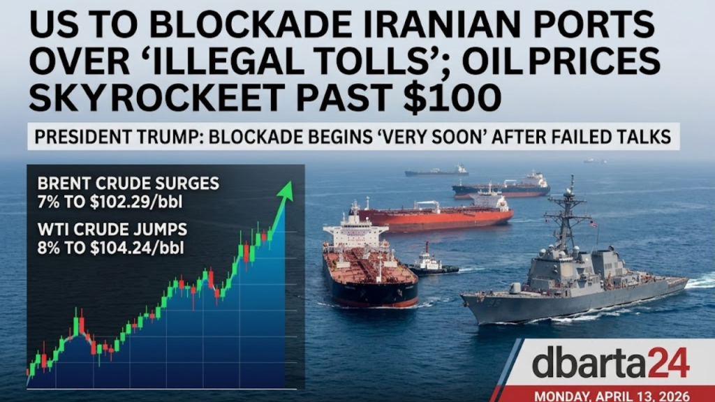 Chart showing rising oil prices and a U.S. naval ship near the Strait of Hormuz.