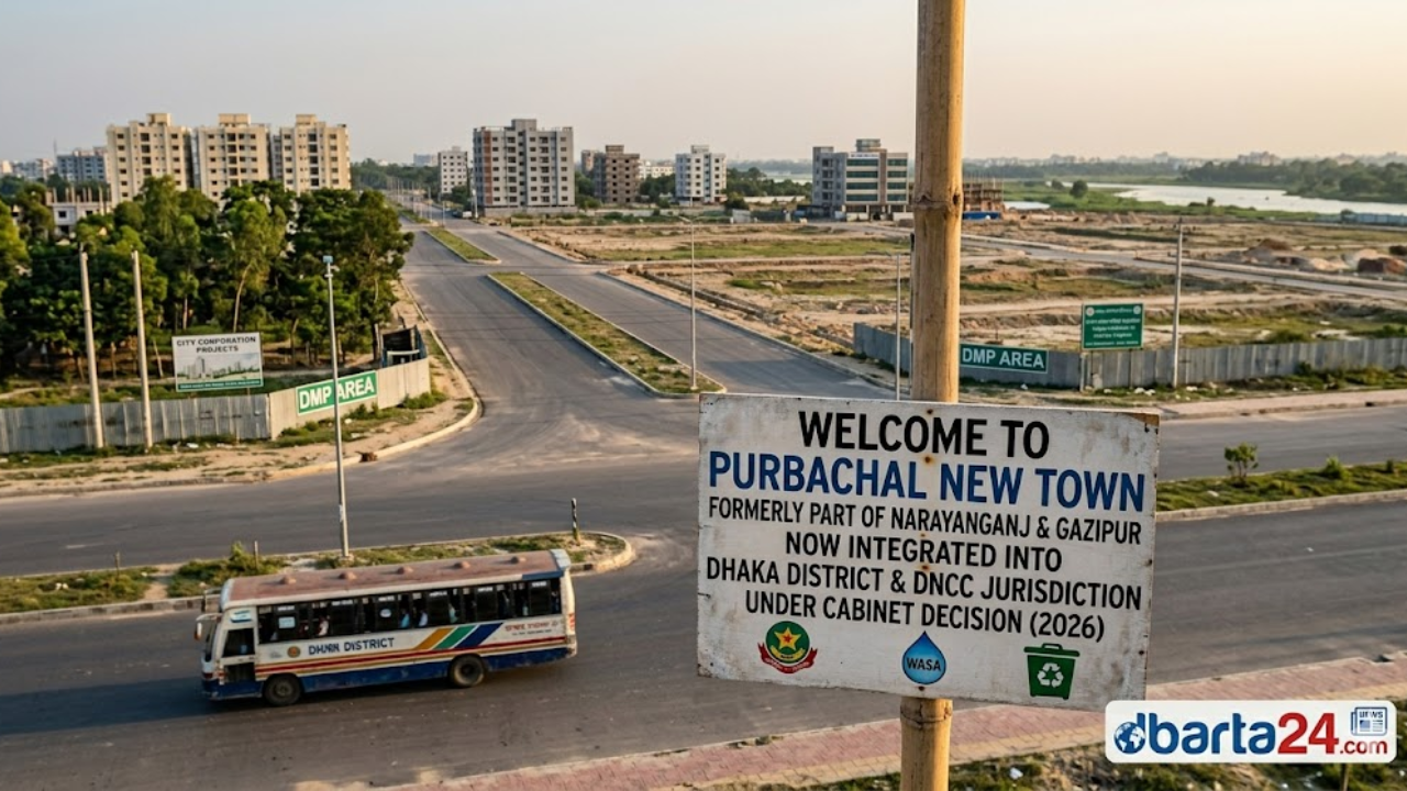 Map view of Purbachal New Town project area being integrated into Dhaka North City Corporation.