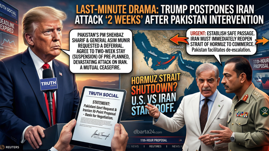 : Donald Trump and Iranian flag graphic representing the postponed military strike.