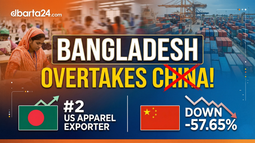 Containers and ready-made garments symbolizing Bangladesh's export growth to the United States market.