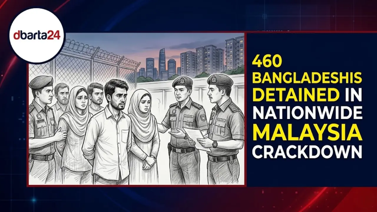 Malaysian immigration officers screening undocumented foreign workers during a nationwide crackdown in Sungai Chua