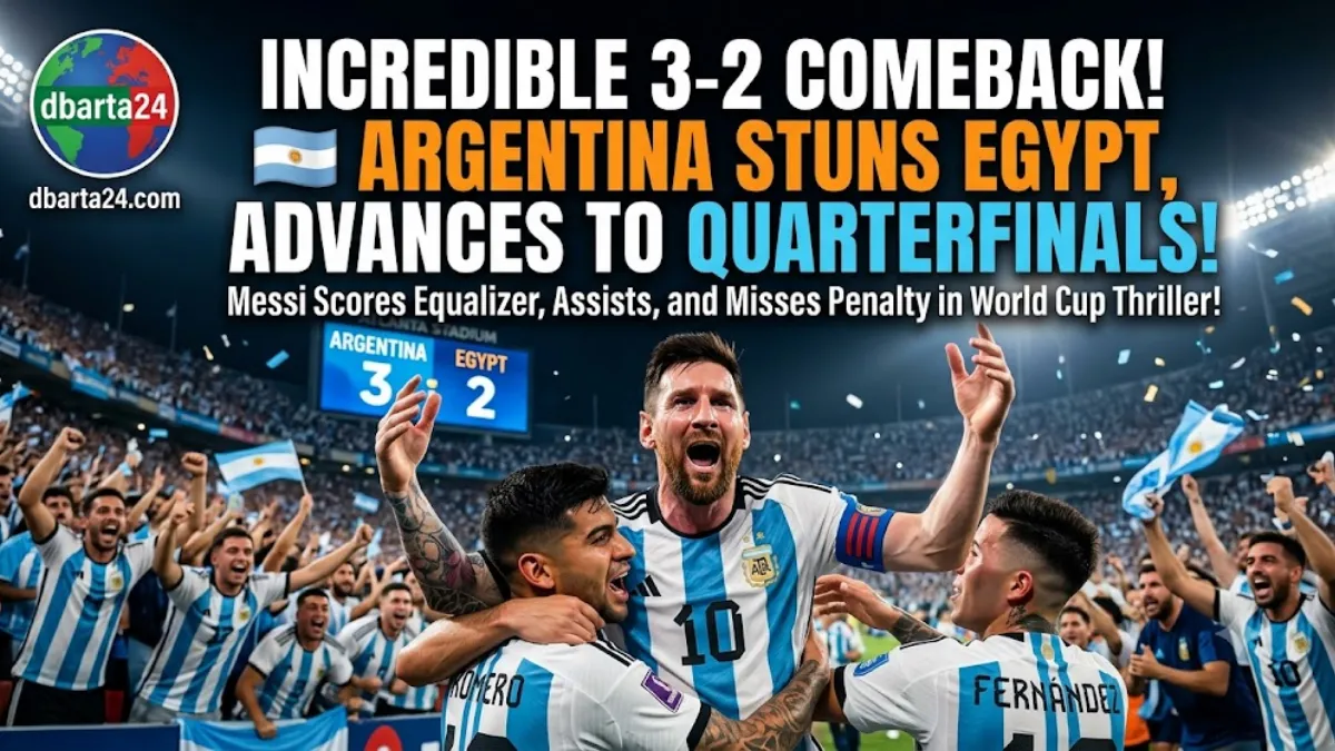 Lionel Messi celebrates after scoring the equalizer for Argentina against Egypt in the World Cup Round of 16.