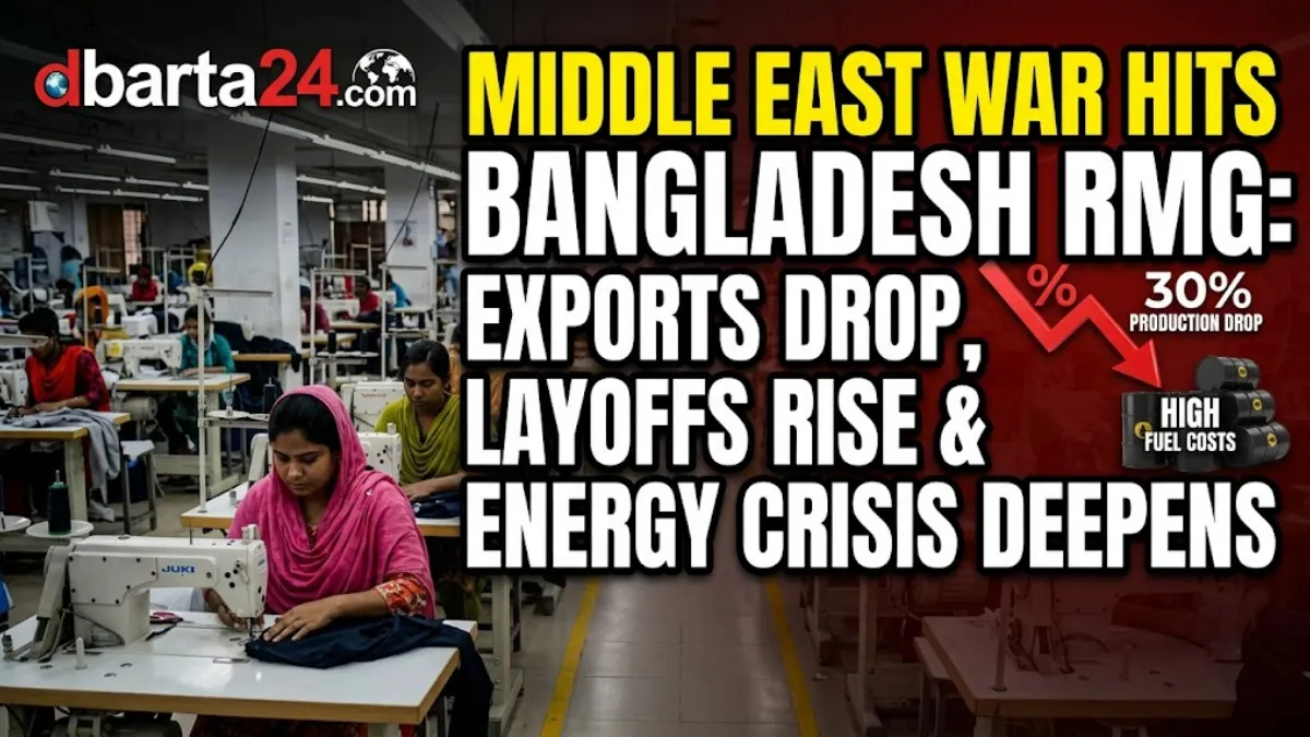 Garment factory workers operating sewing machines in Bangladesh amid production challenges and global economic impact.