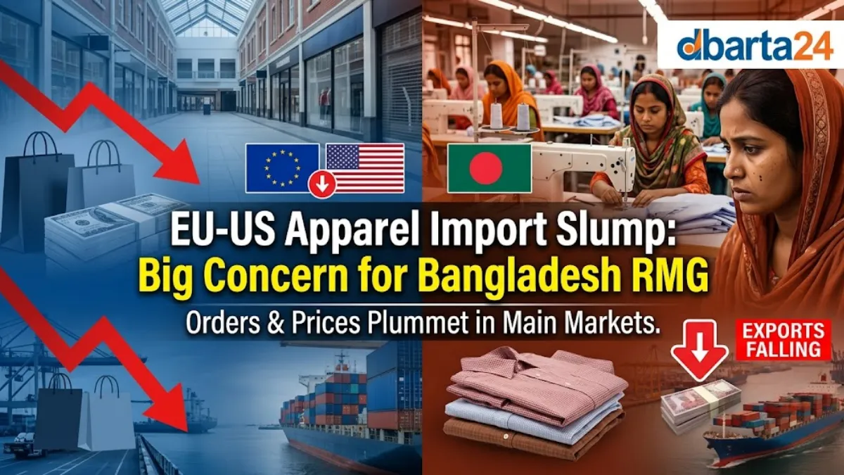 Workers in a modern Bangladeshi garment factory manufacturing apparel for export amid shifting global market demands.