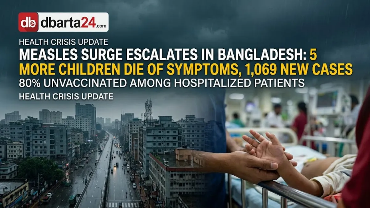 Sick child receiving medical treatment in a hospital ward during a measles surge in Bangladesh