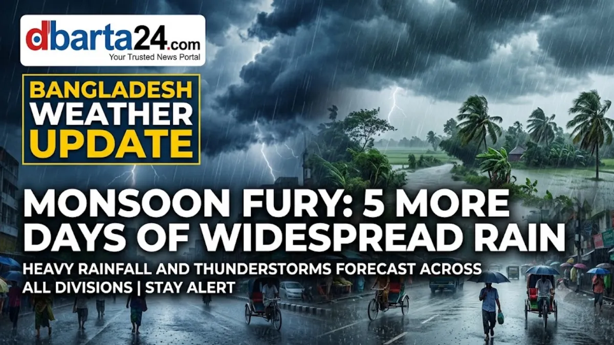 Dark monsoon clouds over Bangladesh bringing heavy rainfall and thunderstorm activity.