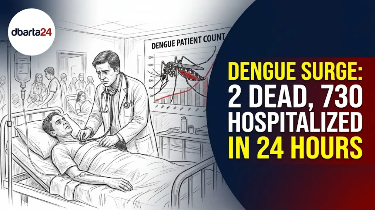 A patient receiving medical treatment inside a busy hospital ward during the dengue outbreak in Dhaka.