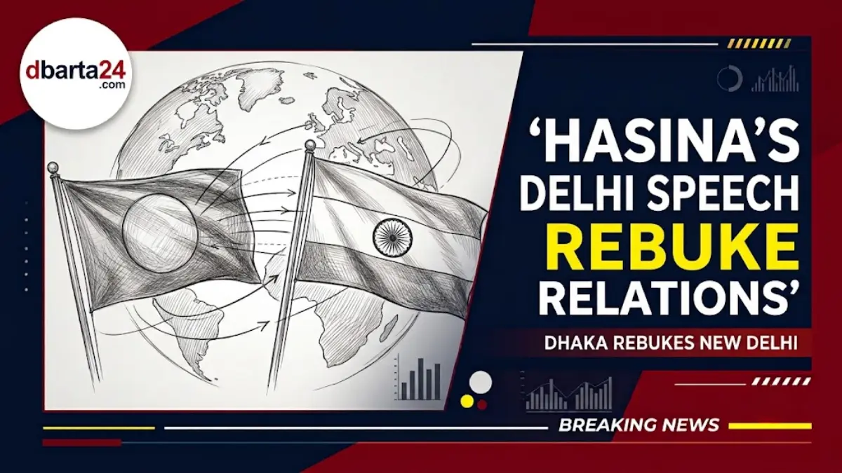 A digital illustration representing diplomatic relations between Bangladesh and India, featuring flags and abstract lines of communication.