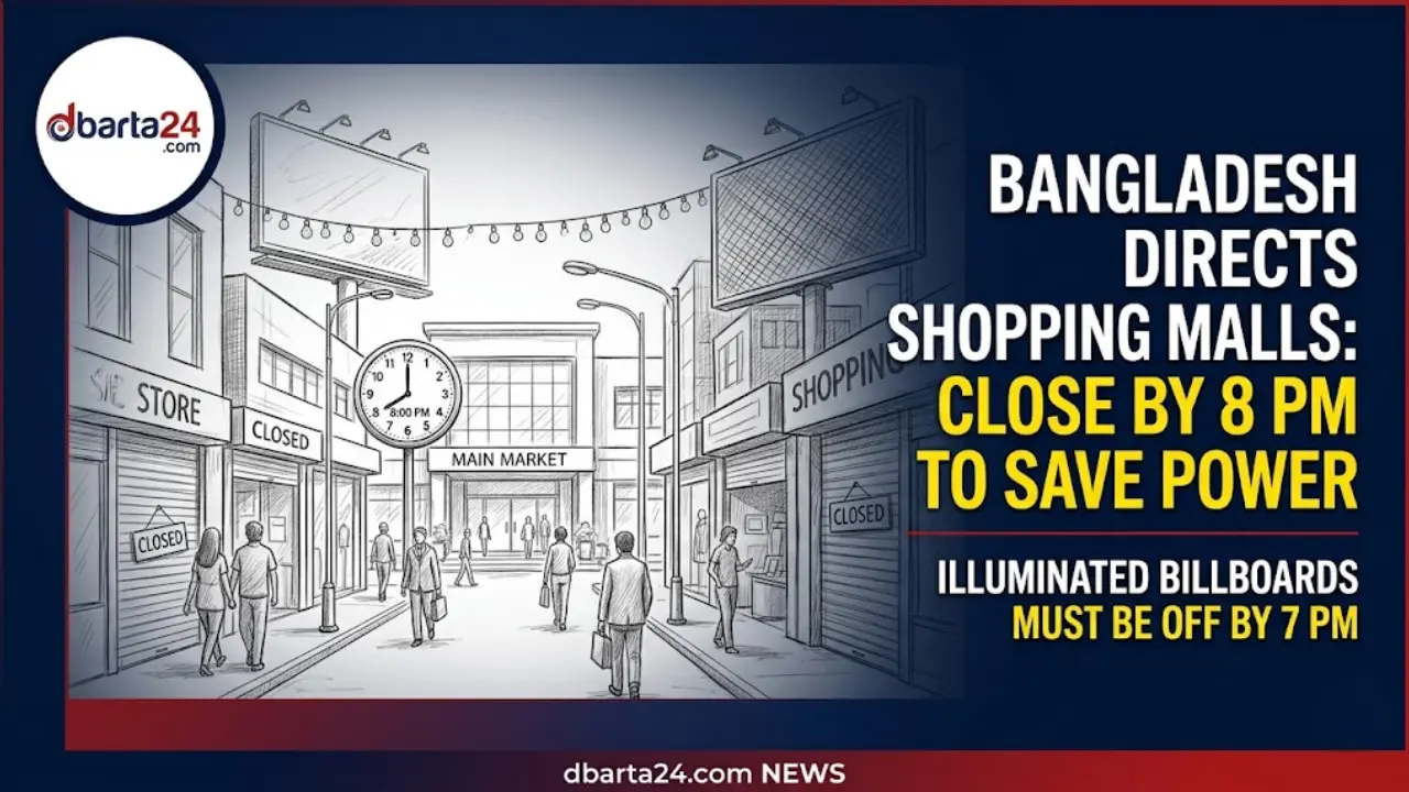 Shopping malls and market centers in Bangladesh ordered to close early for electricity conservation.