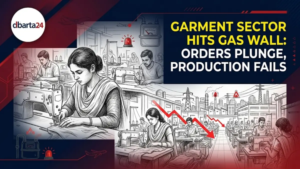 Workers at a Bangladesh garment factory amidst production slowdowns caused by severe industrial gas shortages.