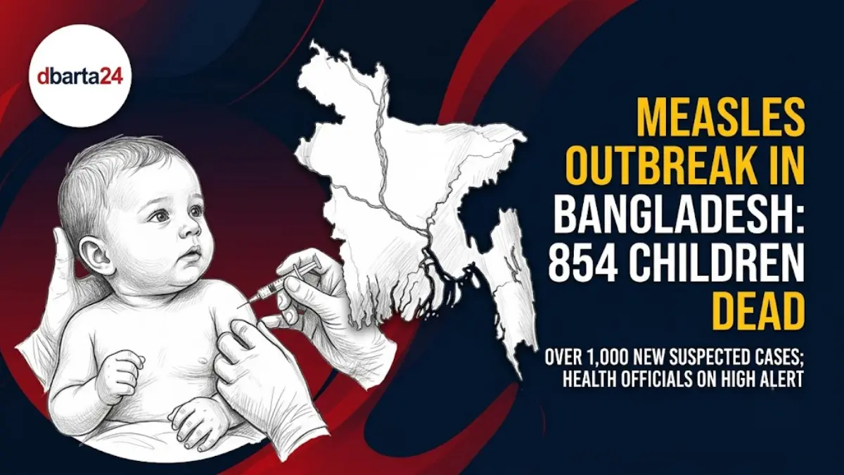 A family brings a child displaying measles-like symptoms to a hospital for medical care in Bangladesh.