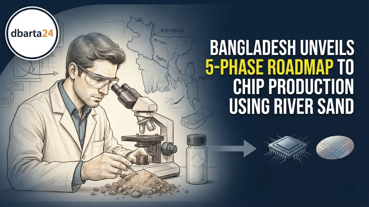 Researcher examining sand samples from Bangladesh rivers to extract silica for potential semiconductor production