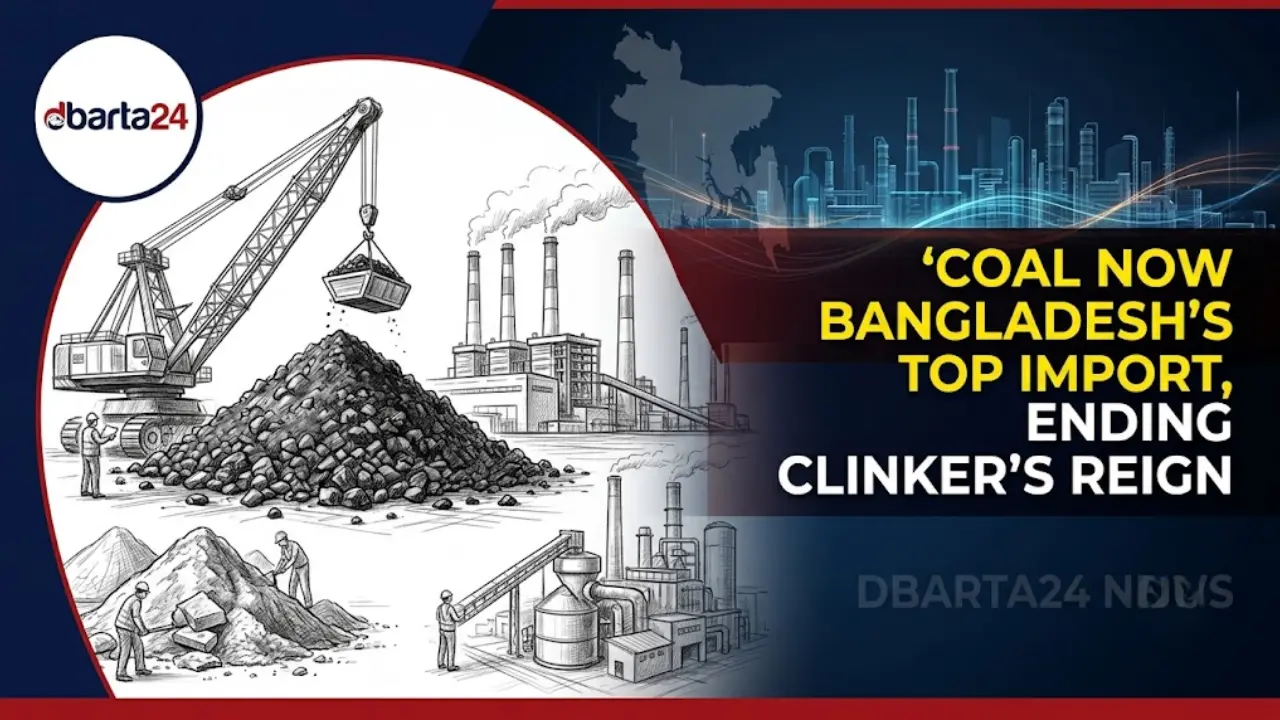 Infographic showing the top 10 imported products in Bangladesh by volume for FY 2025–26 led by coal and raw materials.