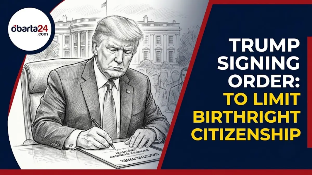 US President Donald Trump signing an official executive order at a desk in the White House.