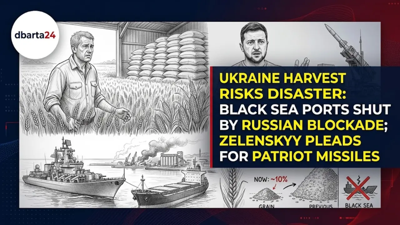 Harvested Ukrainian grain stored in a warehouse amid Black Sea export blockades
