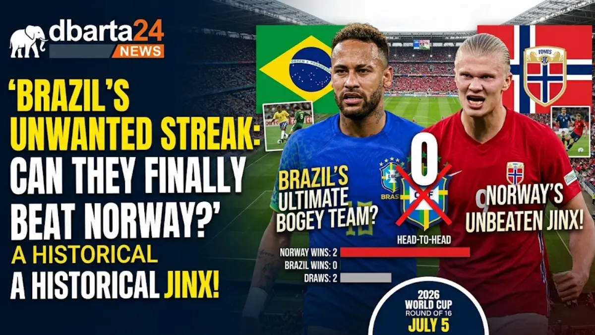 Brazil and Norway national football team logos positioned on a dramatic 2026 World Cup background with Erling Haaland and Vinicius Junior.