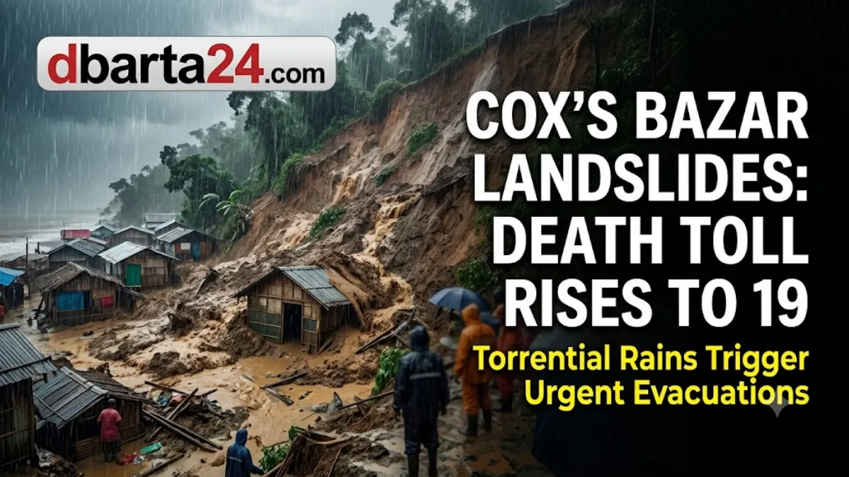 Local volunteers and fire service personnel conducting rescue and evacuation operations near a high-risk hillslope in Cox's Bazar.