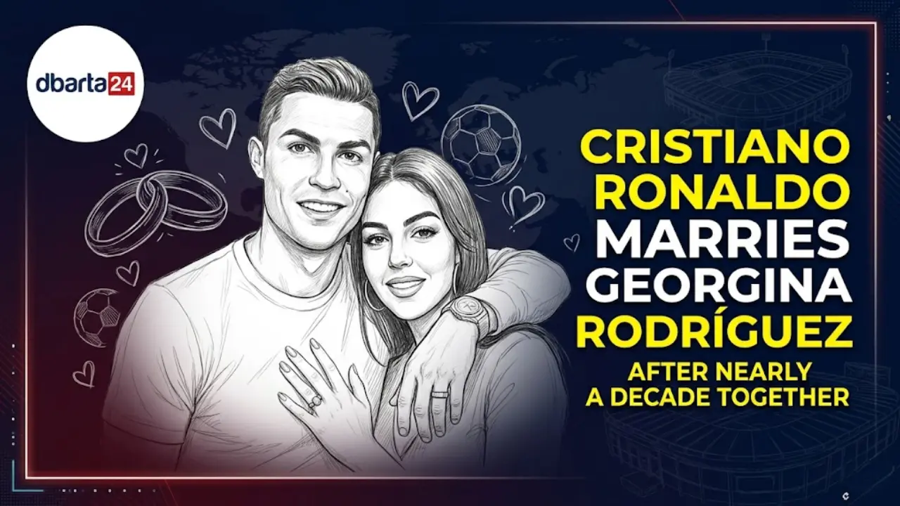 Cristiano Ronaldo and Georgina Rodríguez showing their wedding rings on their official wedding day