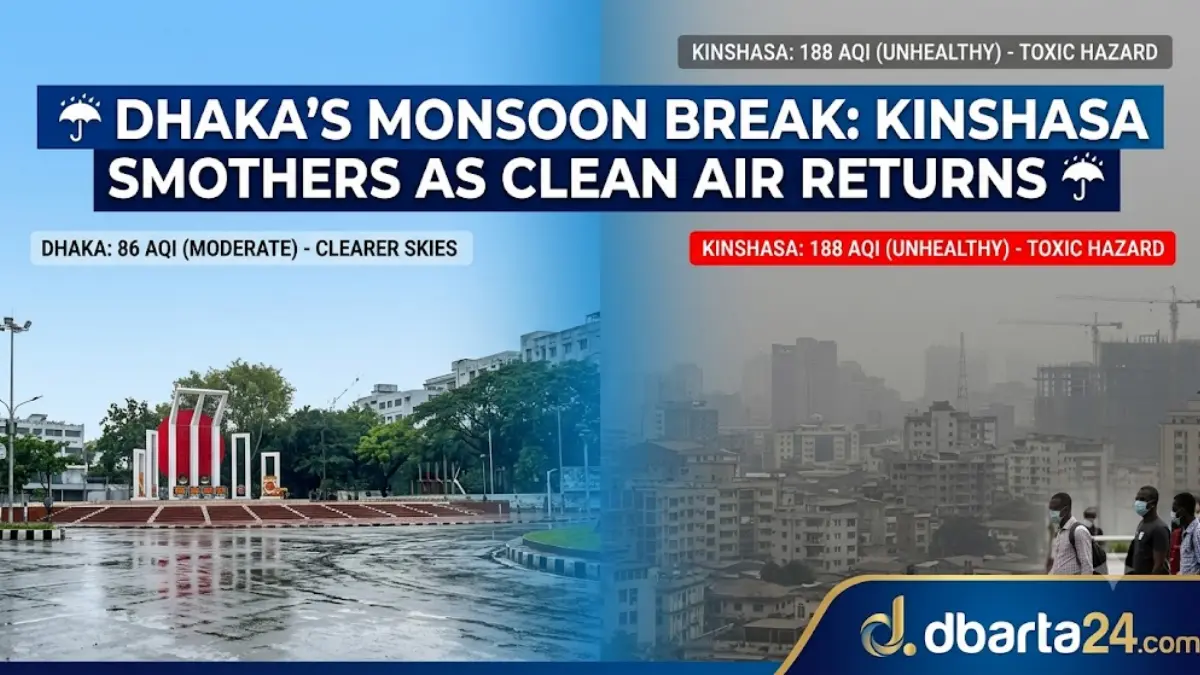 A scenic view of Dhaka skyline clearing up after a heavy monsoon downpour, reflecting improved air quality.