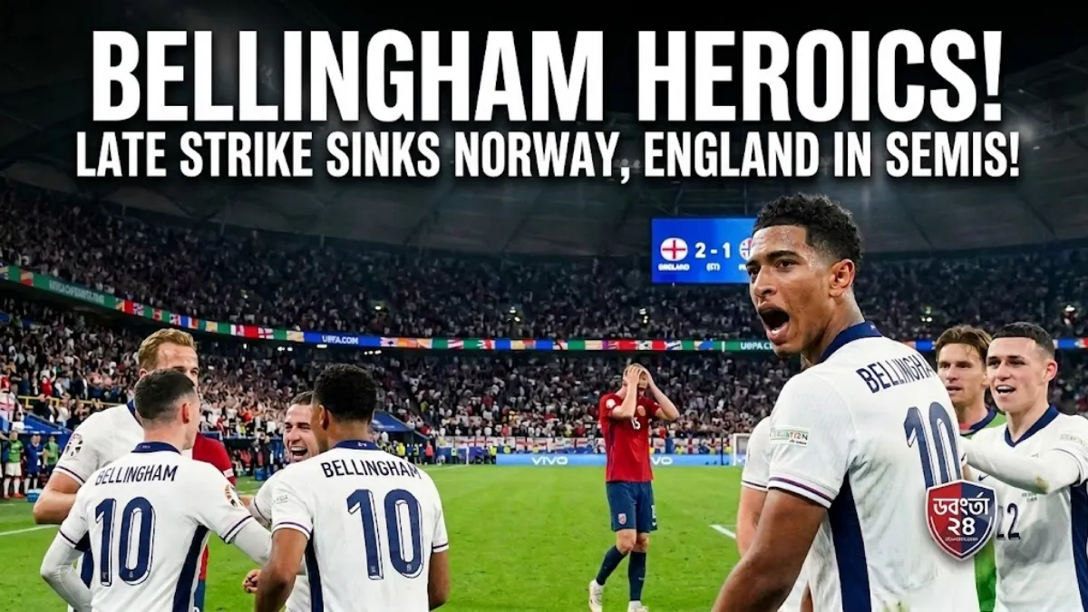 ude Bellingham celebrates scoring England's winning goal against Norway in the World Cup quarter-final.