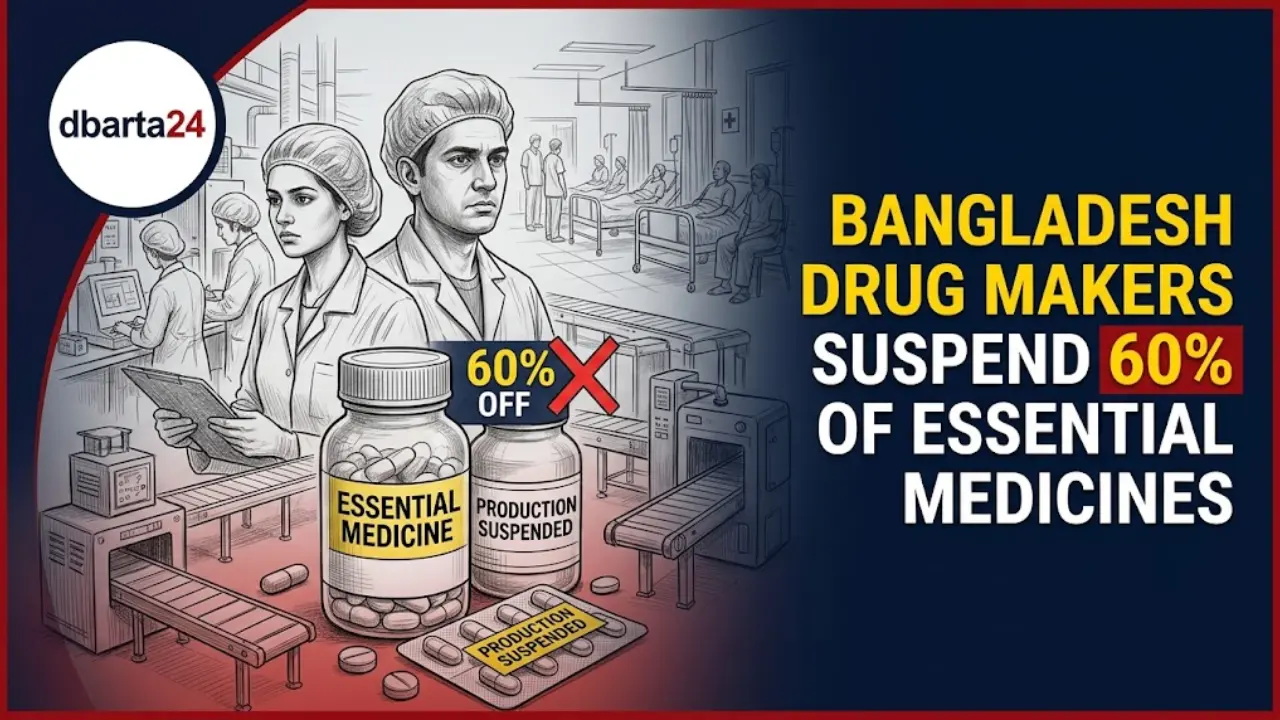 Bangladesh Association of Pharmaceutical Industries (BAPI) leaders addressing the media on essential medicine production challenges.
