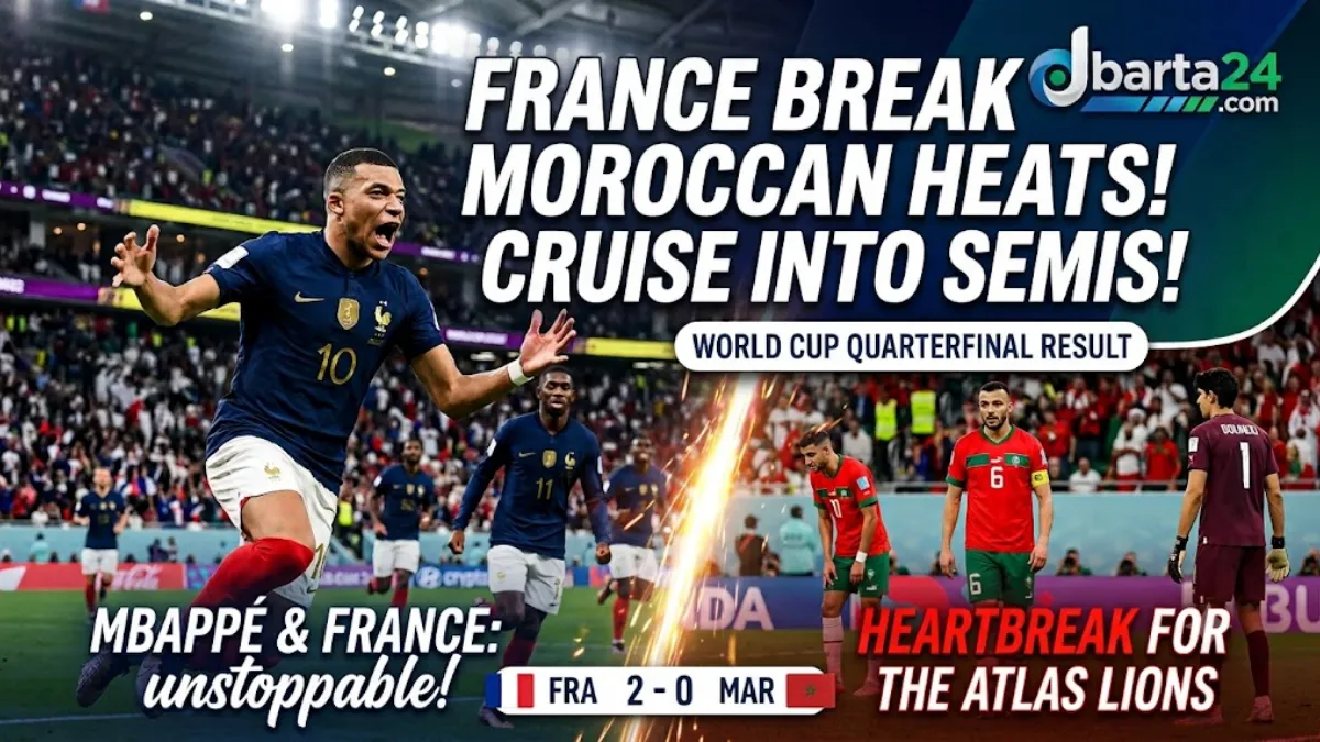 Kylian Mbappé celebrates scoring a goal during the France vs Morocco World Cup quarterfinal match.