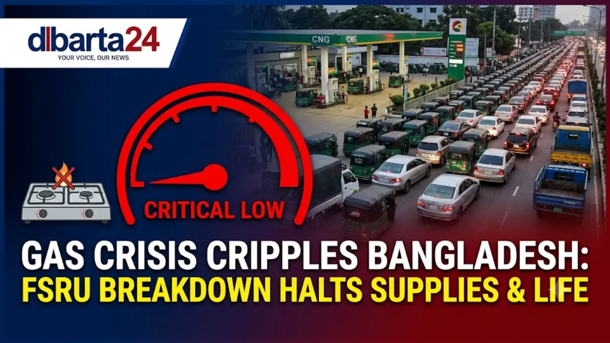 Long lines of vehicles queueing outside a CNG filling station in Dhaka during a severe national gas crisis.