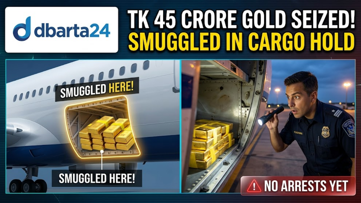 Customs officials and intelligence agents displaying the seized 160 gold bars recovered from the aircraft cargo hold at Dhaka airport.