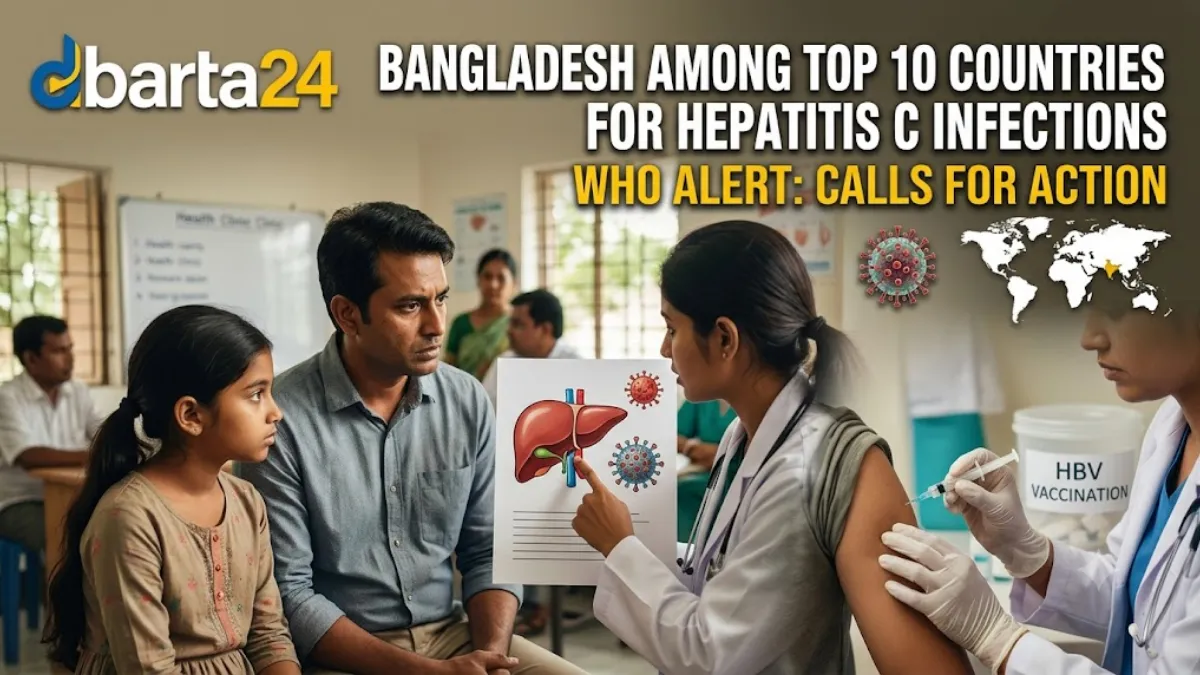 Medical practitioner holding a viral hepatitis awareness ribbon for World Hepatitis Day in Bangladesh