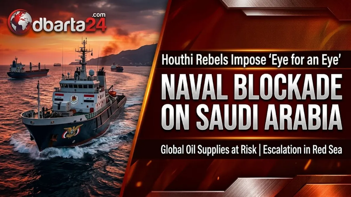 Houthi rebels announce maritime blockade against Saudi Arabia affecting Red Sea shipping lanes.