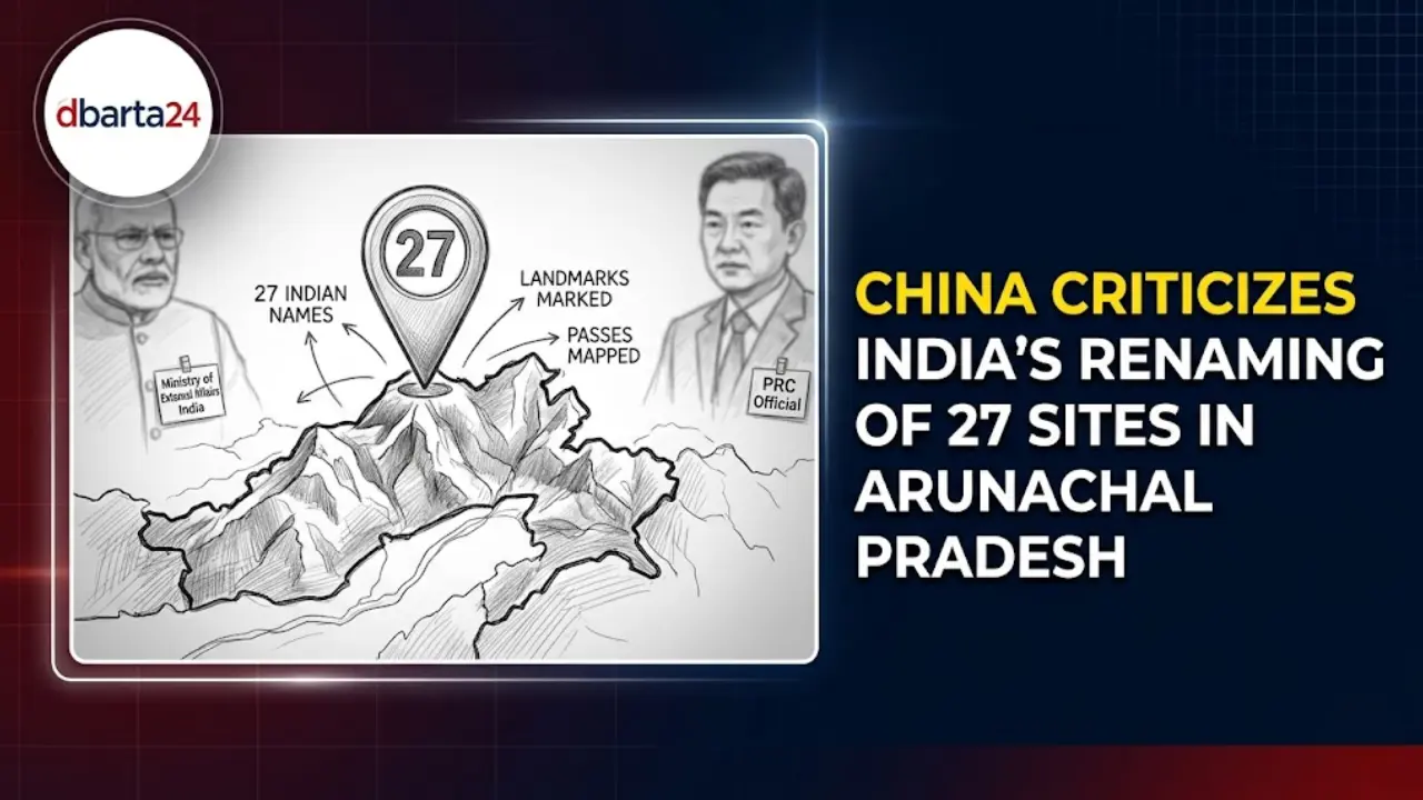 Map pin over a mountainous Himalayan border region representing the sovereignty and renaming conflict in Arunachal Pradesh between India and China