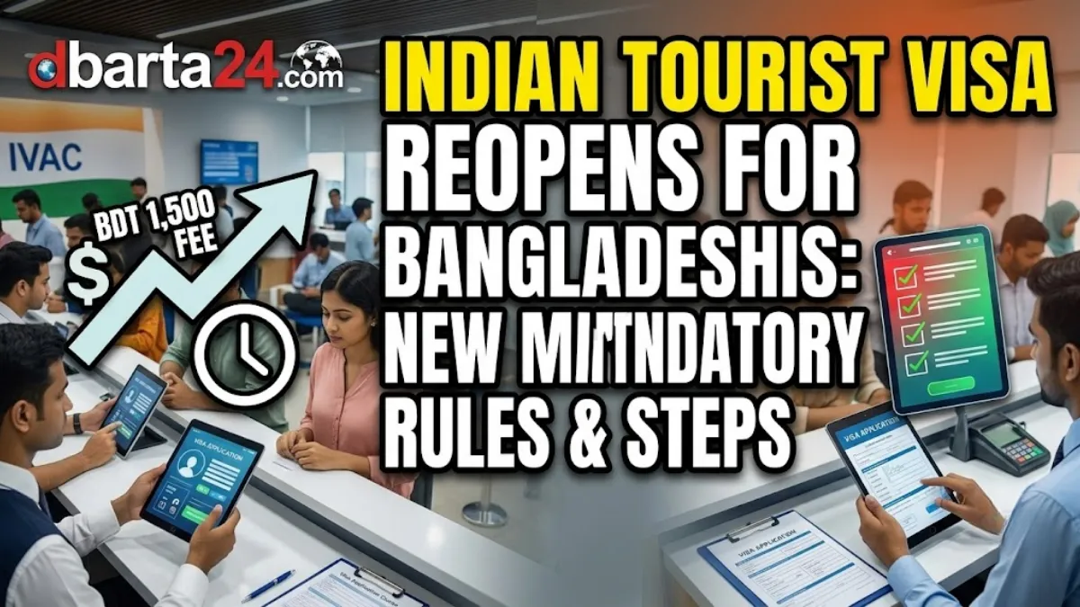 An applicant submitting visa documents at the counter of an Indian Visa Application Center (IVAC) in Bangladesh.