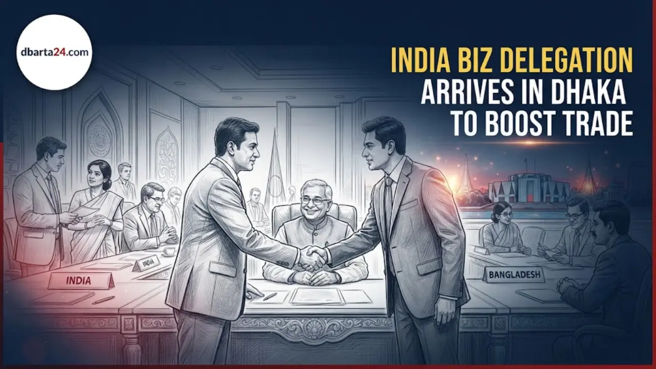 Indian business delegation arriving in Dhaka for high-level trade discussions with government officials and FBCCI leaders.