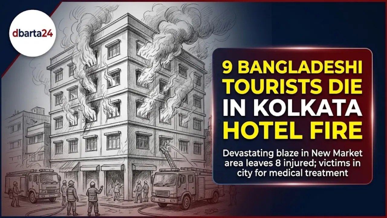 Firefighters and emergency personnel responding to the deadly fire at Hotel Shikhein near New Market in Kolkata.