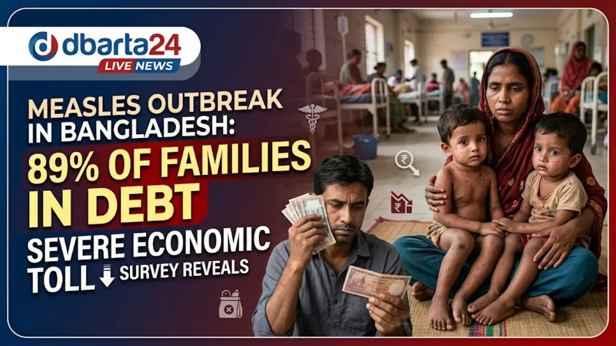 Low-income Bangladesh family caring for a child suffering from measles in a government hospital ward.