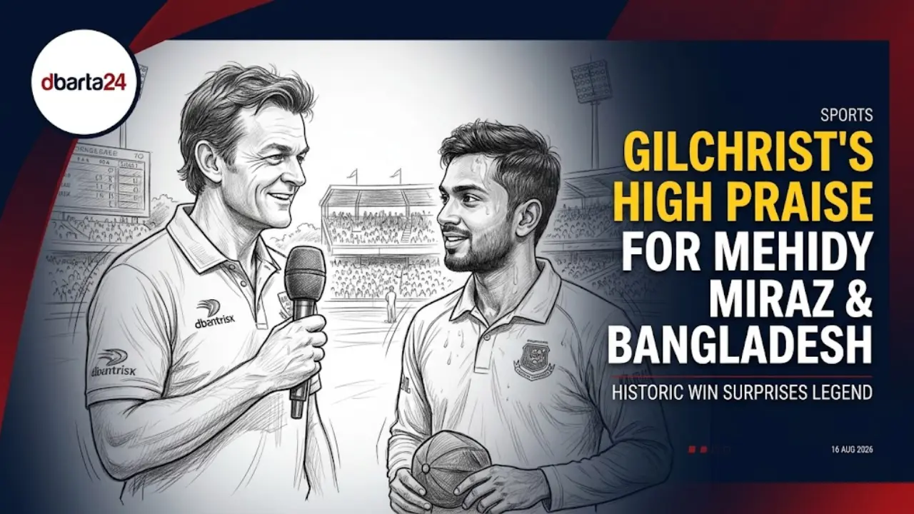 Mehidy Hasan Miraz interviewed by Australian cricket legend Adam Gilchrist after taking five wickets.