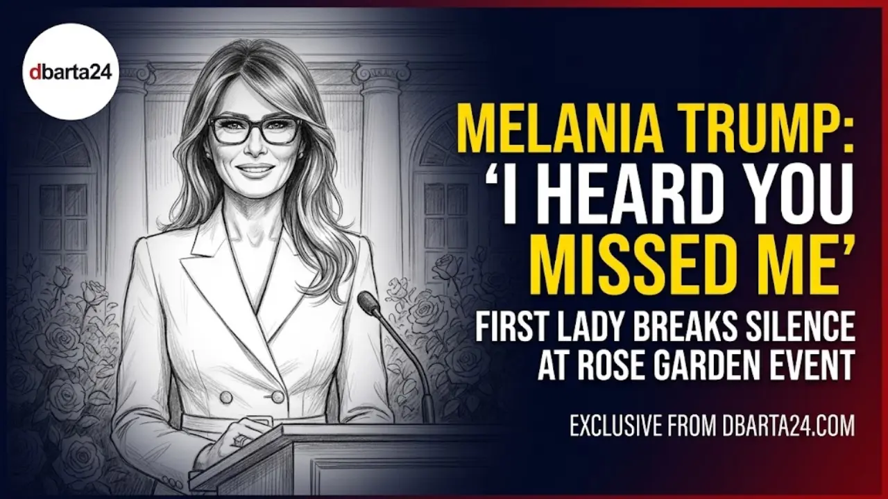 First Lady Melania Trump speaking at a Rose Garden event at the White House